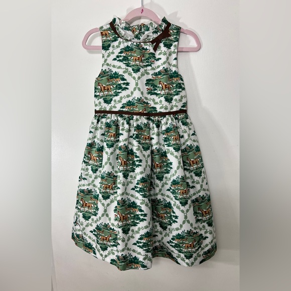Janie and Jack Other - Janie and Jack White Dress with Green and Brown Horse Print